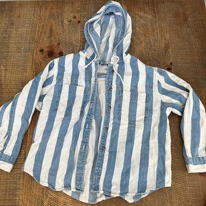 Thrifted Good Fellows Striped Hooded Button Up Top